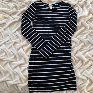Black striped long sleeve fitted dress